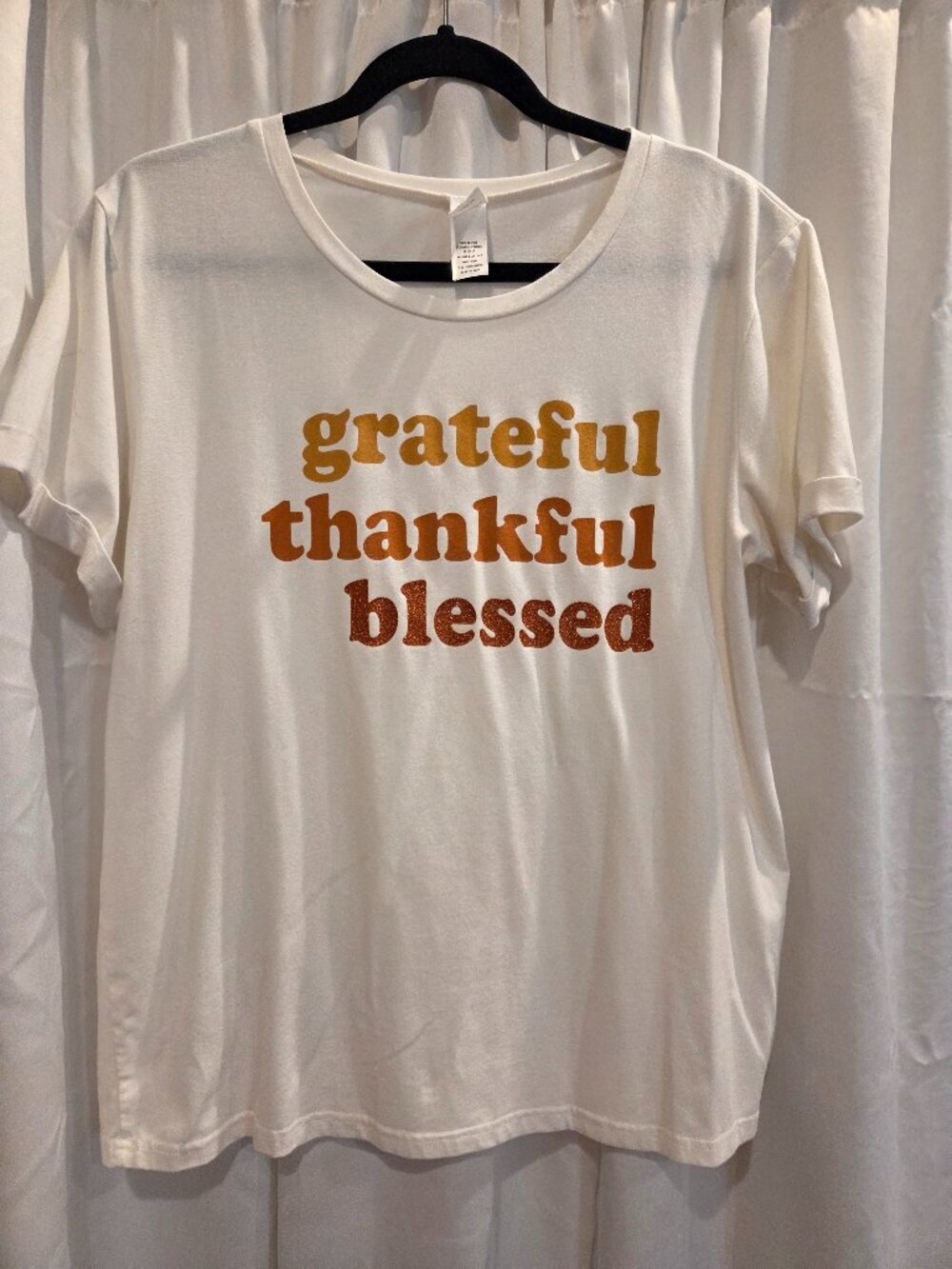 White cuffed, Grateful, Thankful, Blessed T-shirt ~ Large
